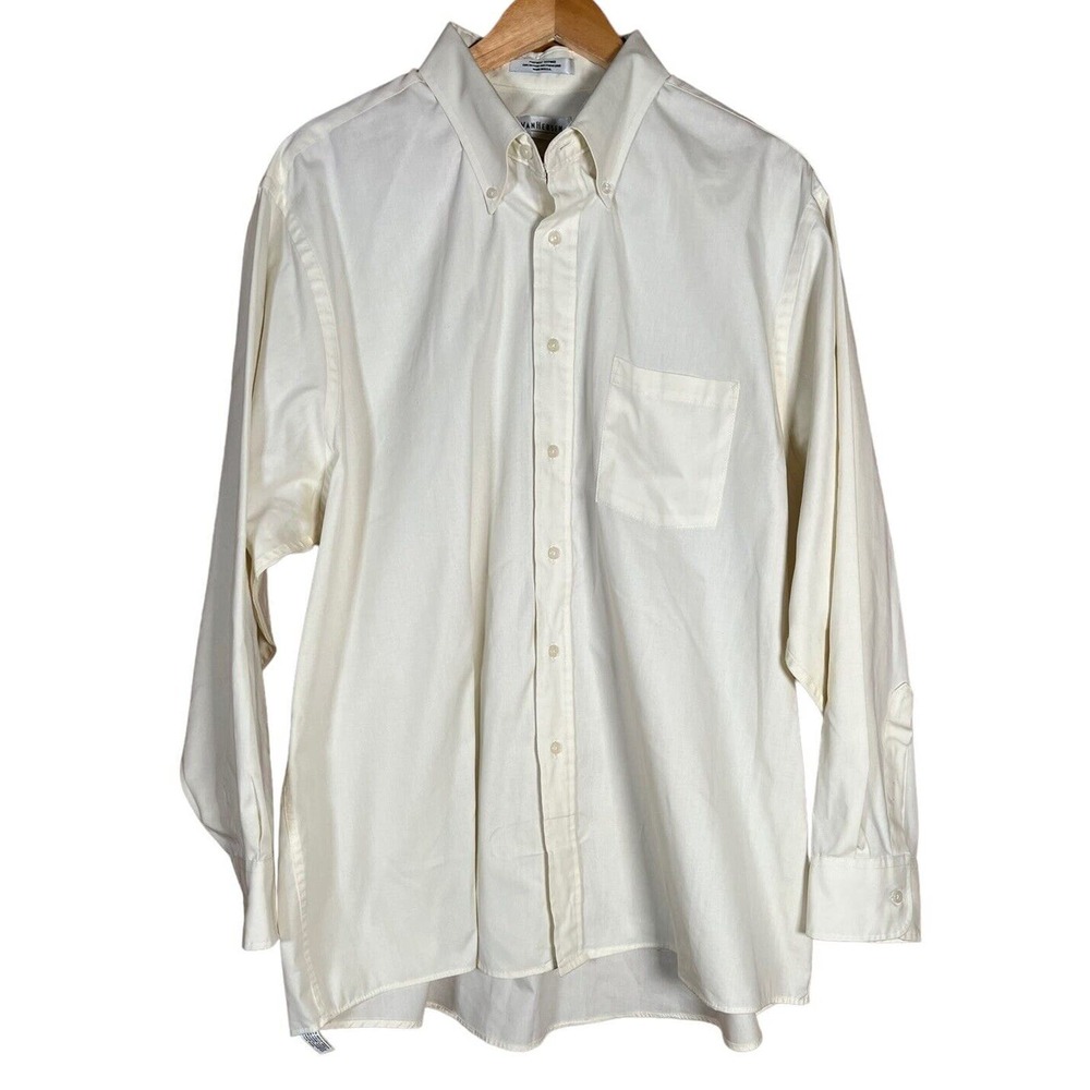 Van Heusen 18x34 XL Mens Perfect Oxford Light Beige Button Down Dress Shirt